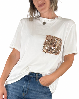 CADì - T-shirt Gala con taschino e paillettes - BRONZO