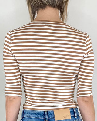 Susy Mix - T-shirt righe cabochon - TABACCO