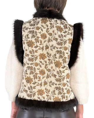 Habiti - Gilet velluto fiori con ecopelliccia - MORO/BEIGE