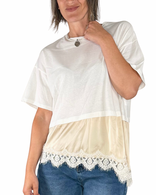 Habiti - T-shirt obliqua con satin - PANNA