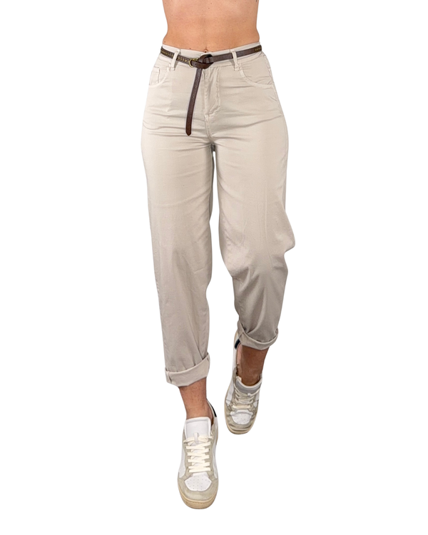 Habiti - Pantalone barrell in cotone - BEIGE