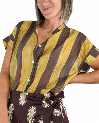Habiti - Camicia righe in tencel - SENAPE