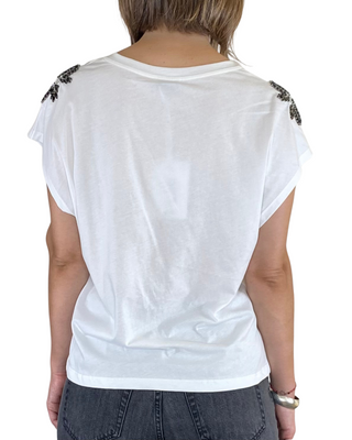 Susy Mix - T-shirt strass spalle - BIANCO