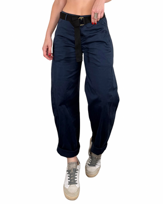 Habiti - Pantalone barrell cotone - BLU