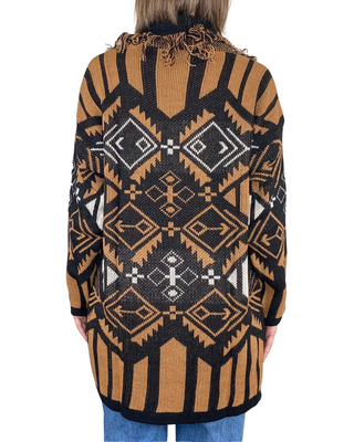 Susy Mix - Cardigan etnico con cintura - NERO