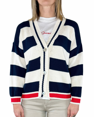 CADì cardigan riga larga cotone rosso - vista frontale