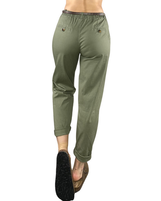 Habiti - Pantalone baggy elastico in vita - VERDE MILITARE