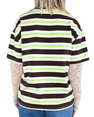 Vicolo - T-shirt righe con manica in pizzo - MORO