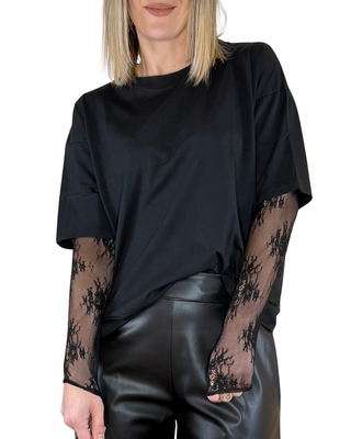 Susy Mix - T-shirt manica lunga pizzo - NERO