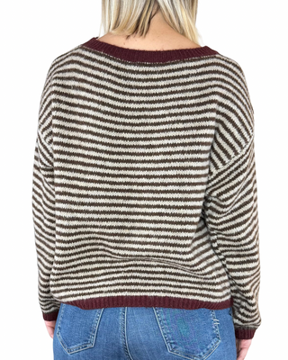 Habiti - Maglia righe bordi a contrasto - VINO