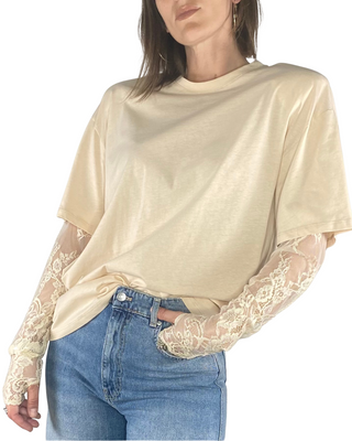 vicolo - t-shirt m/lunga in pizzo - burro