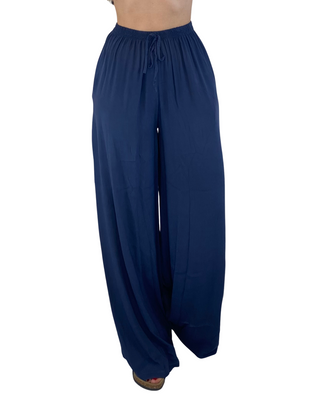 Habiti - Pantalone palazzo elastico in vita - BLU