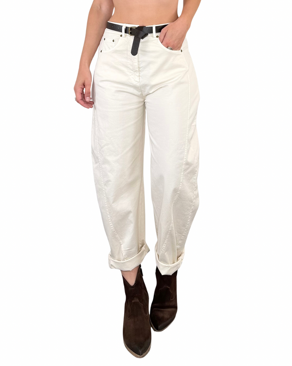 Vicolo - Pantalone barrell in gabardina di cotone - BURRO