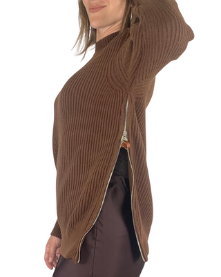 Vicolo - Maglione lupetto zip laterali - CIOCCOLATO