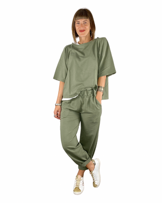 susy mix - felpa m/manica con pantalone baloon - verde militare