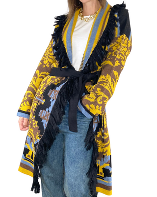 Vicolo - Cardigan lungo etnico con frange - OCRA