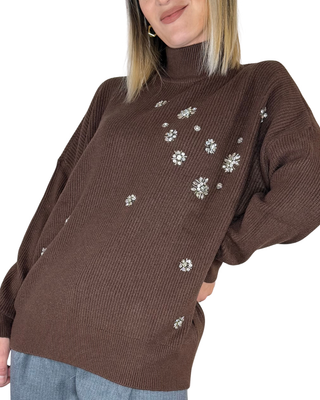 Haveone - Maglia lupetto cabochon - MORO