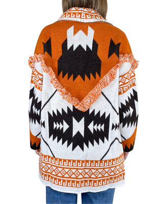 vicolo - cardigan etnico c/frange - arancio