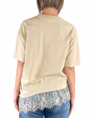 Habiti - Camiseta oblicua con encaje - BEIGE