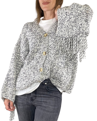 Vicolo - Cardigan melange con frange - GRIGIO