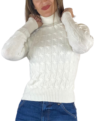 Susy Mix - Maglia collo alto trecce - PANNA