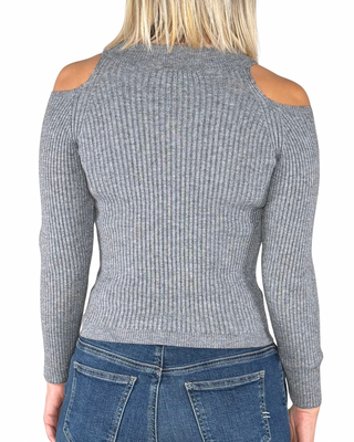 Habiti - maglia lupetto cut-out costine - GRIGIO