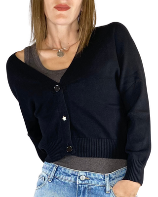 Vicolo - Cardigan bottone gioiello - NERO