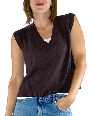 Vicolo - Gilet in maglia scollo V con spacchi - MORO