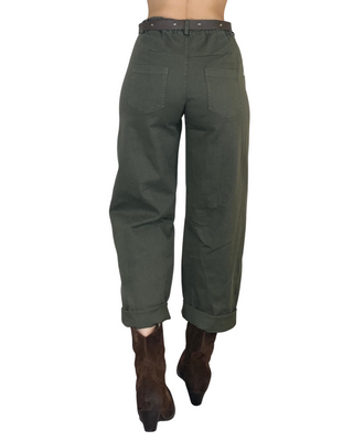 Motel - Pantalone barrell bull denim - VERDE MILITARE