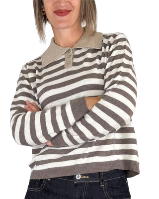 Habiti - Polo righe misto cashmere - BEIGE