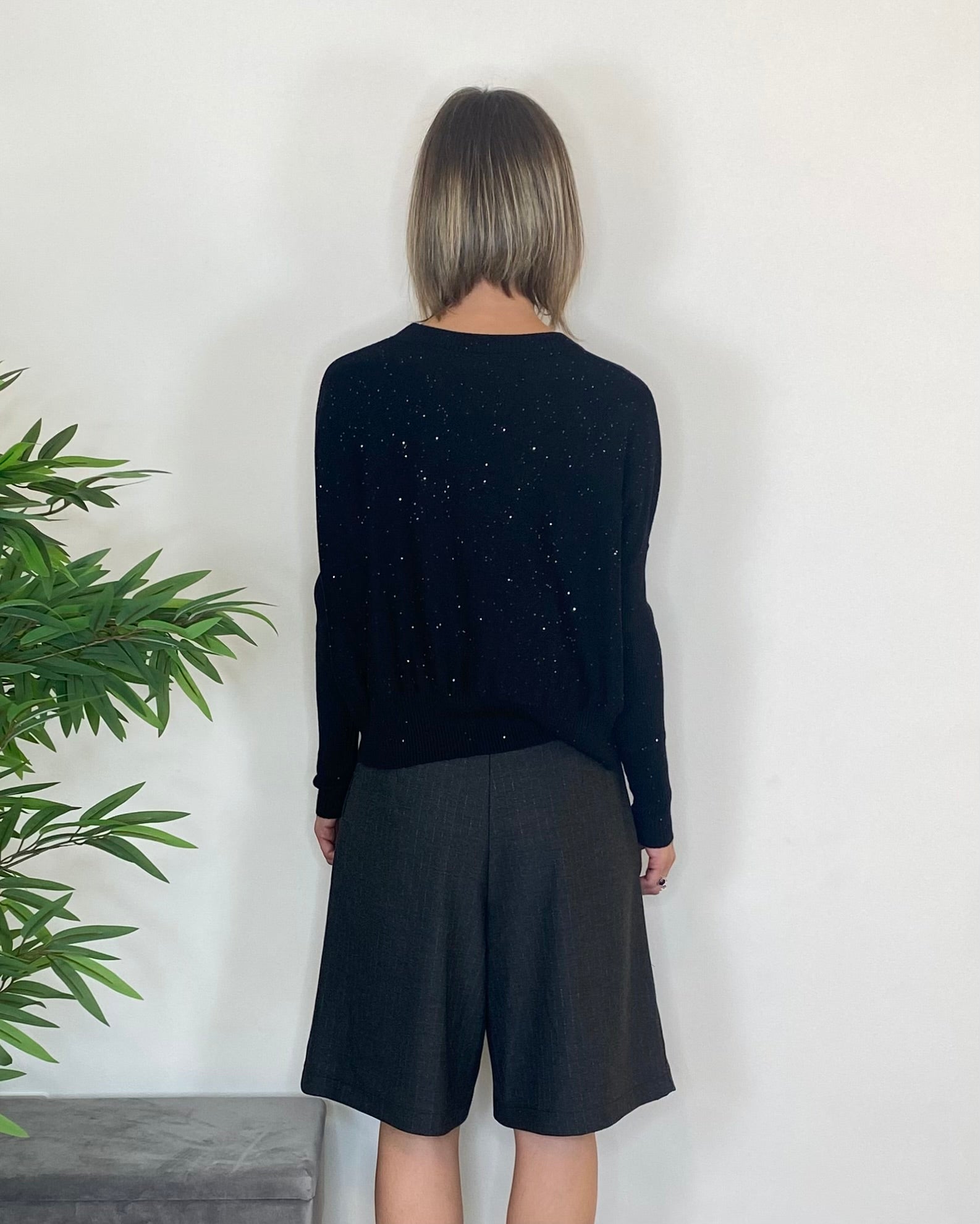 Maglia girocollo paillettes - NERO