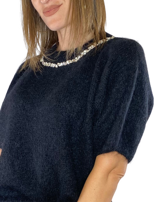 Habiti - Maglia mohair cabochon - NERO