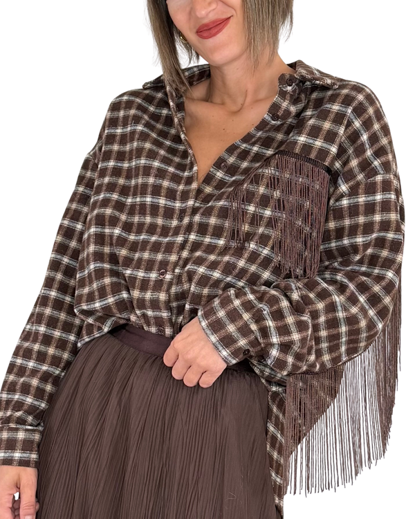 Habiti - Camicia check flanella frange - CIOCCOLATO