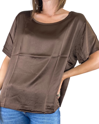 susy star - blusa m/manica raso di viscosa - moro