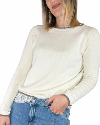 Habiti - Maglia bordino contrasto 100% cotone - PANNA