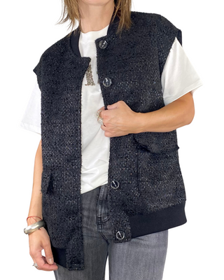 Vicolo - Gilet over con bordi in maglia - NERO