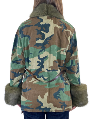 Motel - Sahariana camouflage con ecopelliccia - VERDE MILITARE