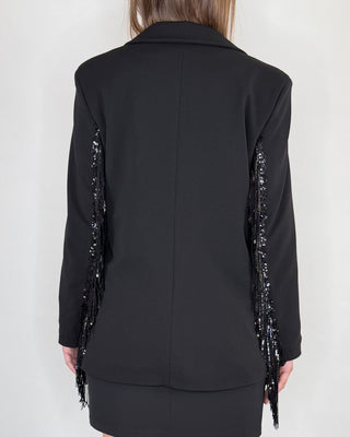 Susy Mix - Blazer crepe con frange e paillettes - NERO
