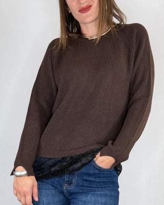 Susy Mix - Maglia punto inglese pizzo - MORO