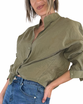 Habiti - Camicia coreana in lyocell - VERDE MILITARE