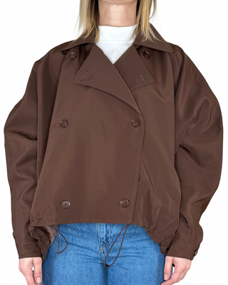 Habiti - Giacca corta doppiopetto stondata oversize - CIOCCOLATO