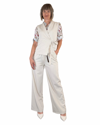 Habiti - Palazzo pants with elastic back - BEIGE