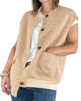 Vicolo - Gilet over con bordi in maglia - BEIGE