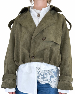 CADì - Trench corto baloon suede - VERDE MILITARE