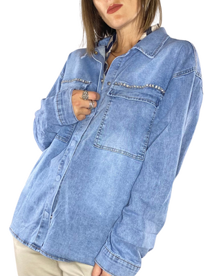 Habiti - Camicia denim con strass e tasche - JEANS