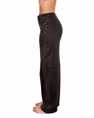 Habiti - Jeans barrel con strass - MORO