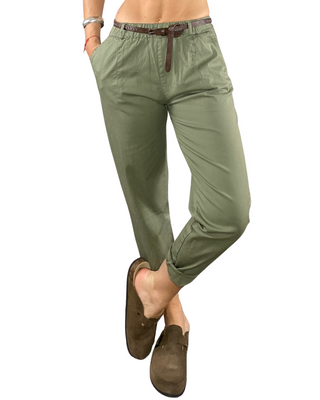 Habiti - Pantalone baggy elastico in vita - VERDE MILITARE