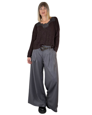 Haveone - Pantalone palazzo elastico dietro - GRIGIO