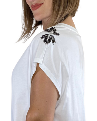 Susy Mix - T-shirt strass spalle - BIANCO