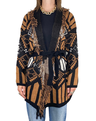 Susy Mix - Cardigan etnico con cintura - NERO